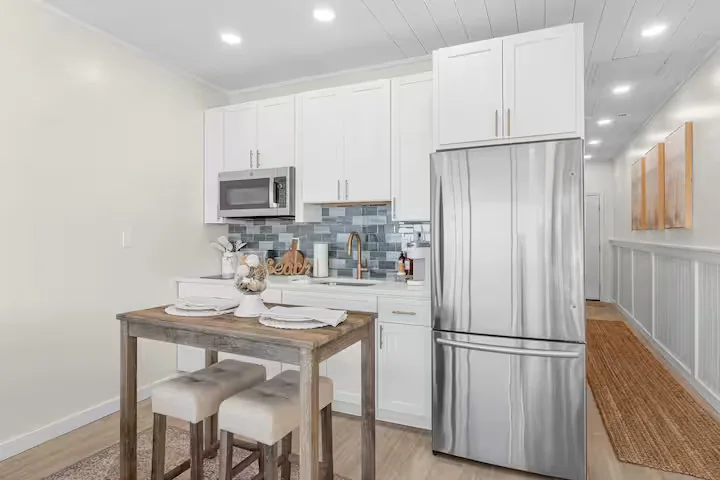 Open kitchen and dining area